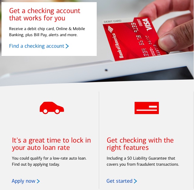 Screenshot of Bank of America's website