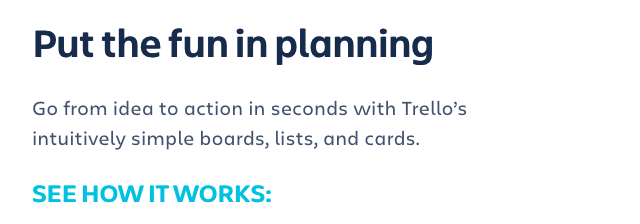 Trello's website with text left aligned