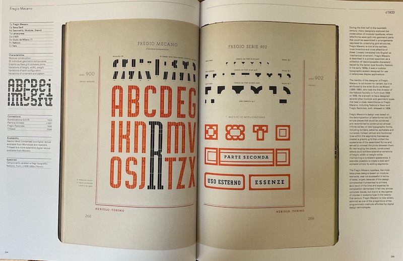A sample of Fregio mecana, a conceptual modular typeface