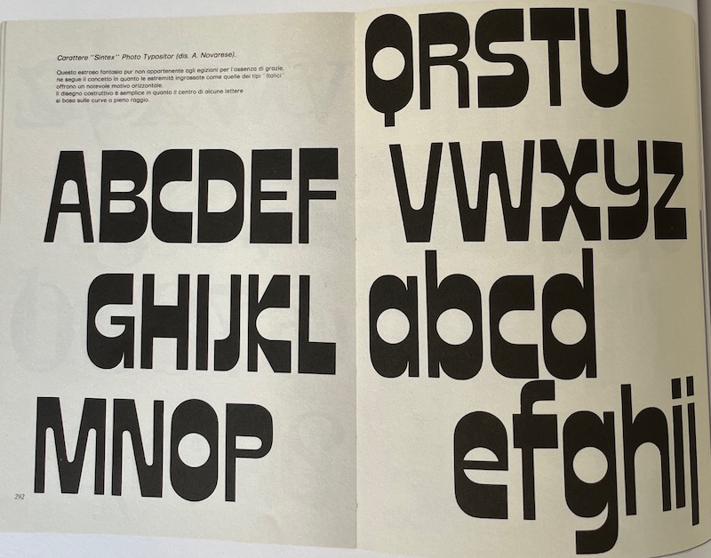 A specimen of the font Sintex what reverses the traditional vertical and horizontal stress in typography